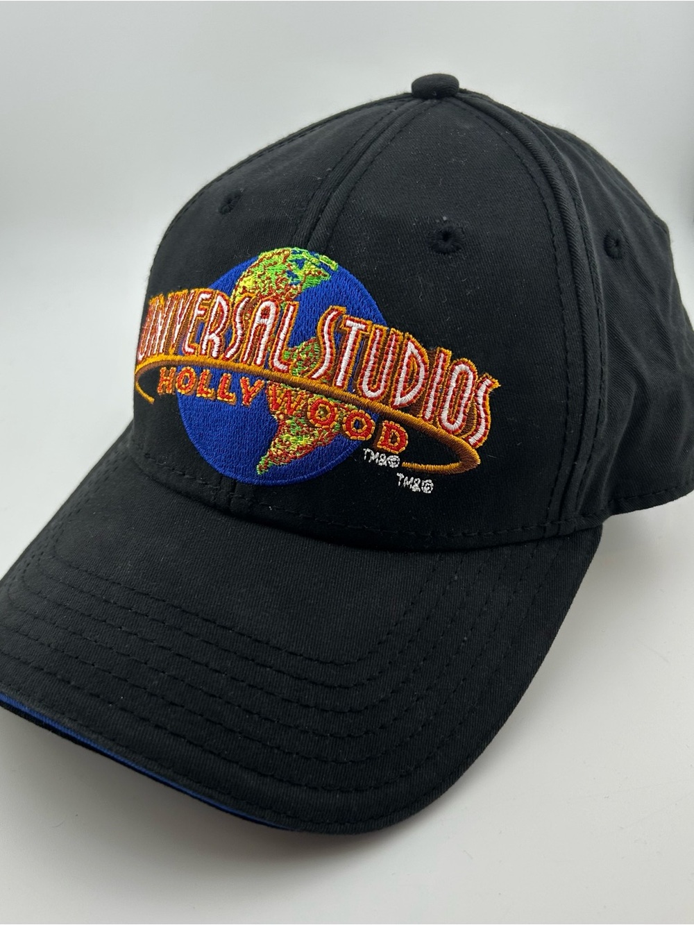 Vintage 90s Universal Studios Hollywood Globe Logo Black Adjustable Hat Cap - Picture 3 of 7